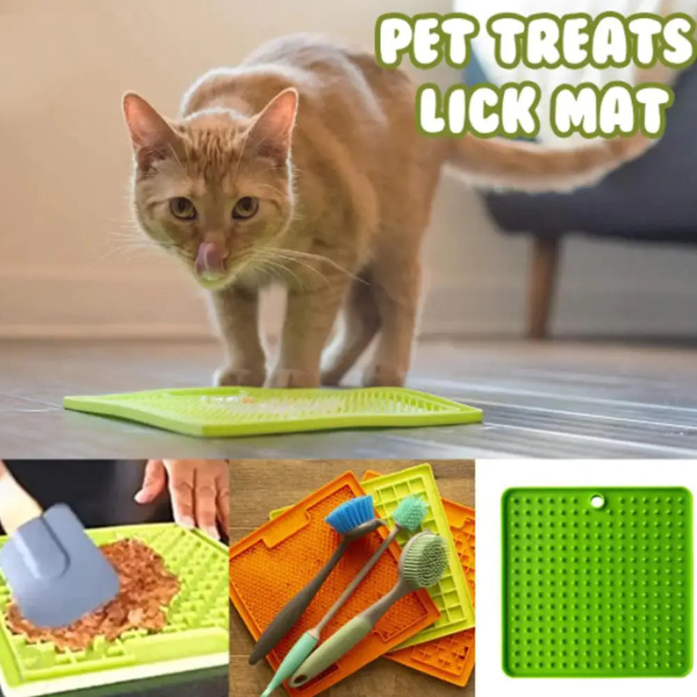 Pet lick mat slow feeder in use